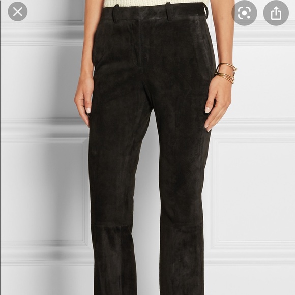Theory Black Suede Leather Bootcut Pants